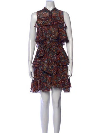 Pre-owned Misa Printed Mini Dress In Brown