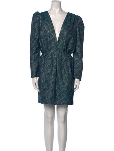 Pre-owned Misa Printed Mini Dress In Green