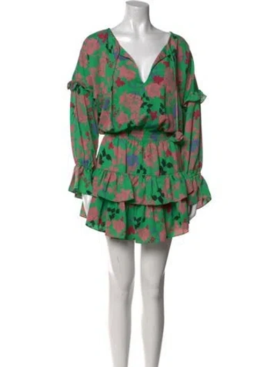 Pre-owned Misa Printed Mini Dress In Green