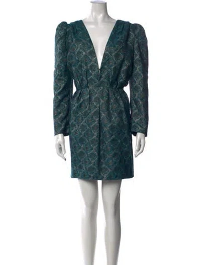 Pre-owned Misa Printed Mini Dress In Green