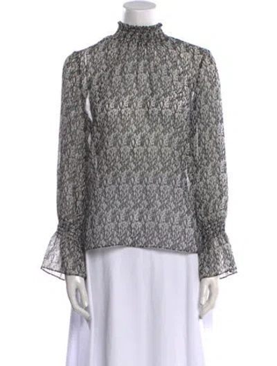 Pre-owned Misa Printed Mock Neck Blouse In Black