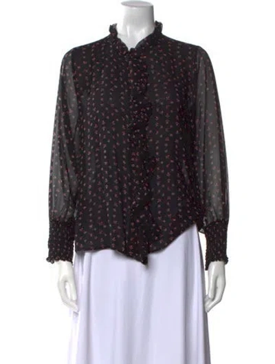 Pre-owned Misa Printed Mock Neck Blouse In Black