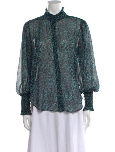 Pre-owned Misa Printed Mock Neck Blouse In Black