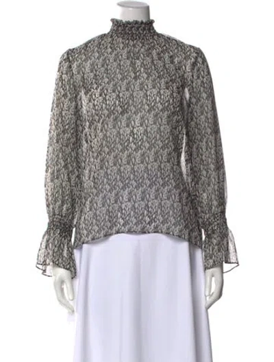 Pre-owned Misa Printed Mock Neck Blouse In Black