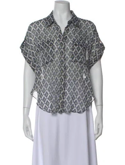 Pre-owned Misa Printed Mock Neck Button-up Top In Multi