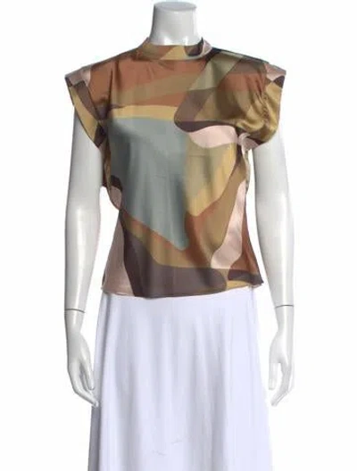 Pre-owned Misa Printed Mock Neck Top In Multi