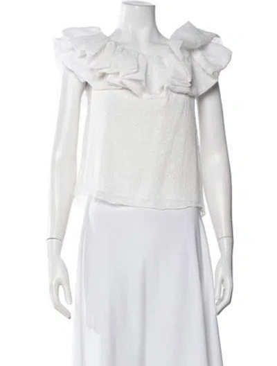 Pre-owned Misa Printed Off-the-shoulder Blouse In White