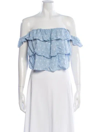 Pre-owned Misa Printed Off-the-shoulder Crop Top In Blue