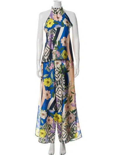 Pre-owned Misa Printed Pant Set In Blue