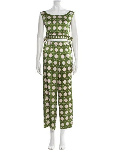 Pre-owned Misa Printed Pant Set In Green
