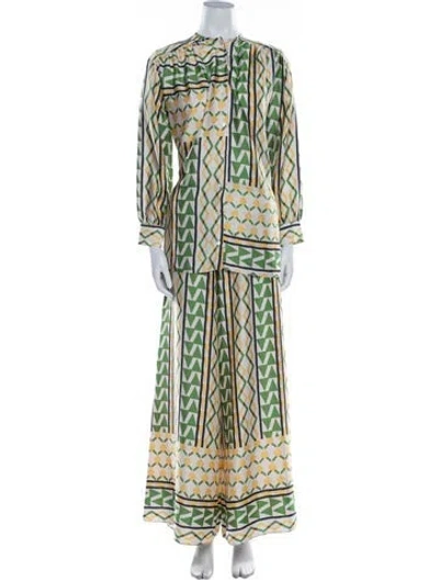 Pre-owned Misa Printed Pant Set In Neutral