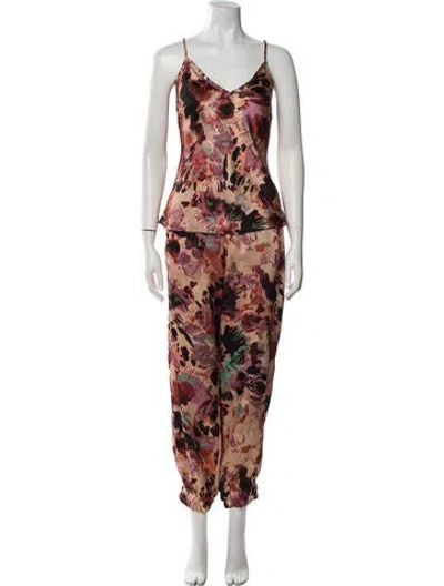 Pre-owned Misa Printed Pant Set In Neutral
