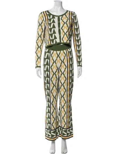 Pre-owned Misa Printed Pant Set W/ Tags In Green