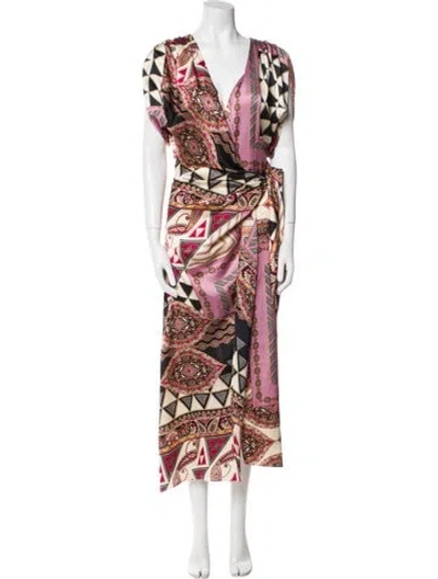 Pre-owned Misa Printed Robe In Pink