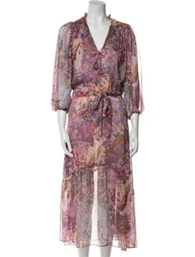 Pre-owned Misa Printed Ruffle Embellishment Dress In Purple