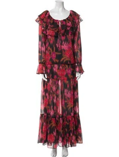 Pre-owned Misa Printed Ruffle Embellishment Skirt Set In Red