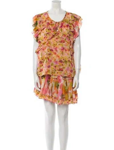 Pre-owned Misa Printed Ruffle Embellishment Skirt Set W/ Tags In Multi