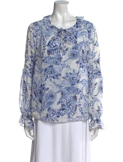 Pre-owned Misa Printed Scoop Neck Blouse In Blue
