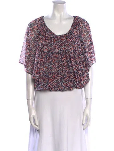 Pre-owned Misa Printed Scoop Neck Crop Top In Multi