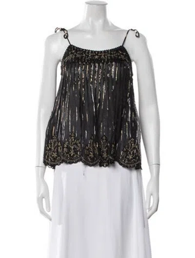 Pre-owned Misa Printed Scoop Neck Top In Black