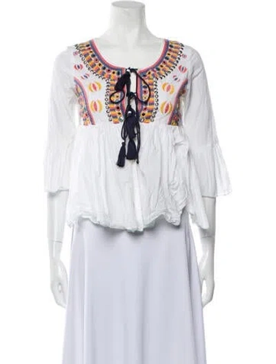 Pre-owned Misa Printed Scoop Neck Top In White