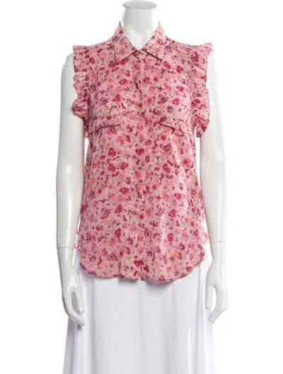 Pre-owned Misa Printed Short Sleeve Blouse In Pink