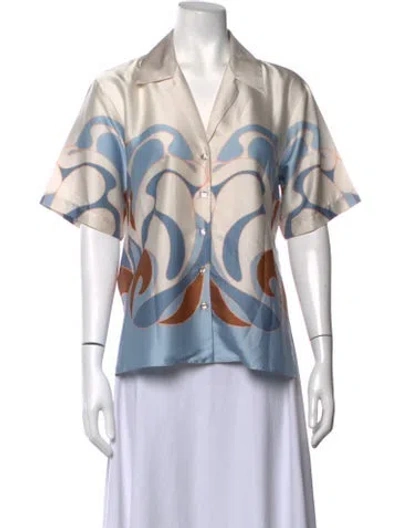 Pre-owned Misa Printed Short Sleeve Top In Blue
