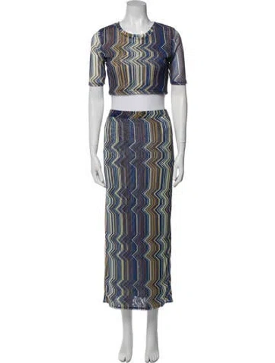 Pre-owned Misa Printed Skirt Set In Blue