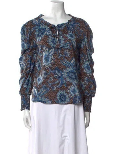 Pre-owned Misa Printed Square Neckline Blouse In Blue