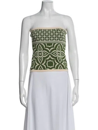Pre-owned Misa Printed Strapless Crop Top W/ Tags In Blue