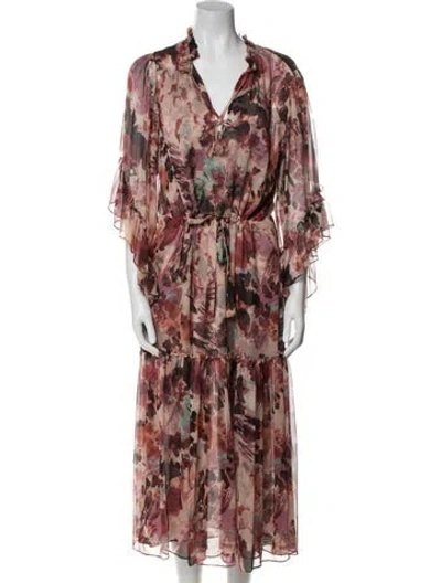 Pre-owned Misa Printed Tassel Accents Dress In Neutral