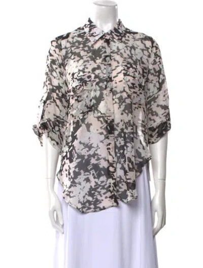 Pre-owned Misa Printed Three-quarter Sleeve Button-up Top In Pink