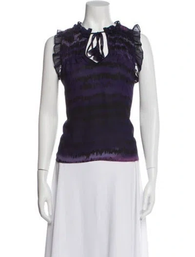 Pre-owned Misa Printed Tie Neck Blouse In Blue