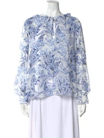 Pre-owned Misa Printed Tie Neck Blouse In Blue