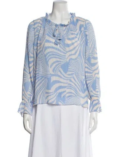 Pre-owned Misa Printed Tie Neck Blouse In Blue