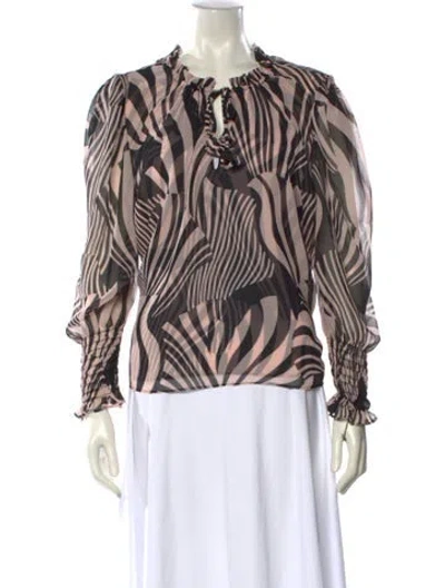 Pre-owned Misa Printed Tie Neck Blouse In Pink