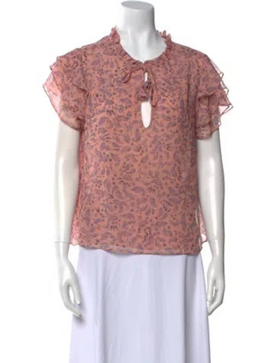 Pre-owned Misa Printed Tie Neck Blouse In Pink