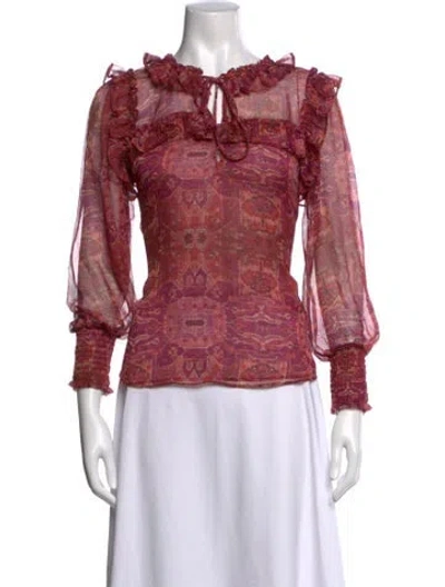 Pre-owned Misa Printed Tie Neck Blouse In Red