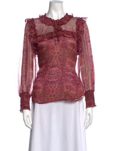 Pre-owned Misa Printed Tie Neck Blouse In Red