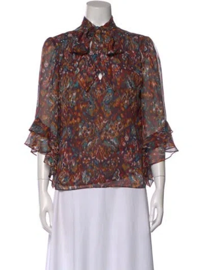 Pre-owned Misa Printed Tie Neck Blouse W/ Tags In Black