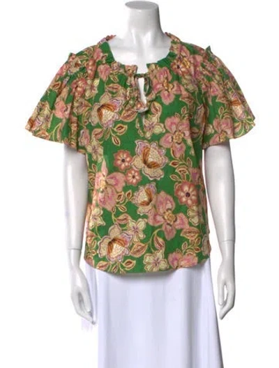 Pre-owned Misa Printed Tie Neck Blouse W/ Tags In Green