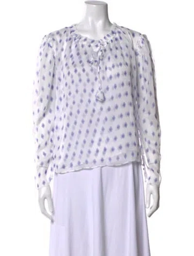 Pre-owned Misa Printed Tie Neck Blouse In White