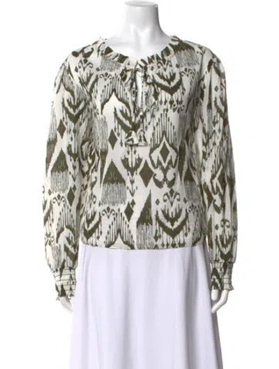 Pre-owned Misa Printed Tie Neck Blouse In White