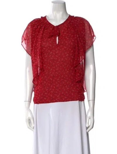 Pre-owned Misa Printed Tie Neck Top In Red