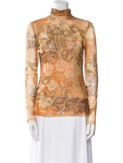 Pre-owned Misa Printed Turtleneck Blouse In Orange