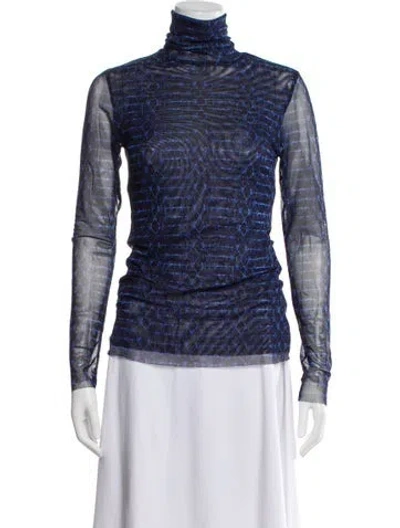 Pre-owned Misa Printed Turtleneck Top In Blue