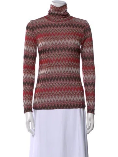 Pre-owned Misa Printed Turtleneck Top In Red