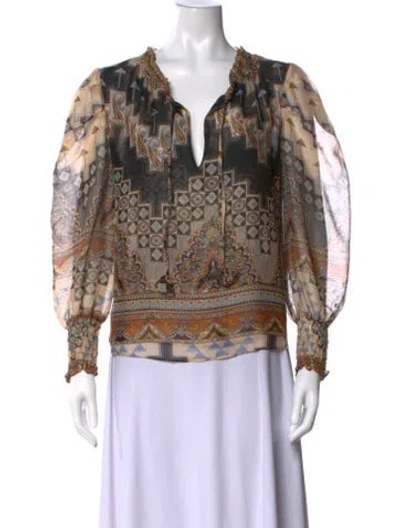 Pre-owned Misa Printed V-neck Blouse In Black