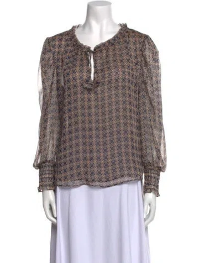 Pre-owned Misa Printed V-neck Blouse In Blue