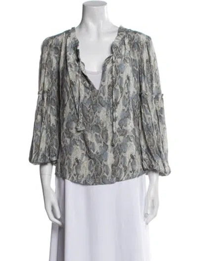 Pre-owned Misa Printed V-neck Blouse In Gray